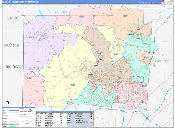 Hamilton-Middletown Metro Area Wall Map